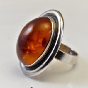 Vintage High Dome Amber Sterling Silver Ring_Size7
